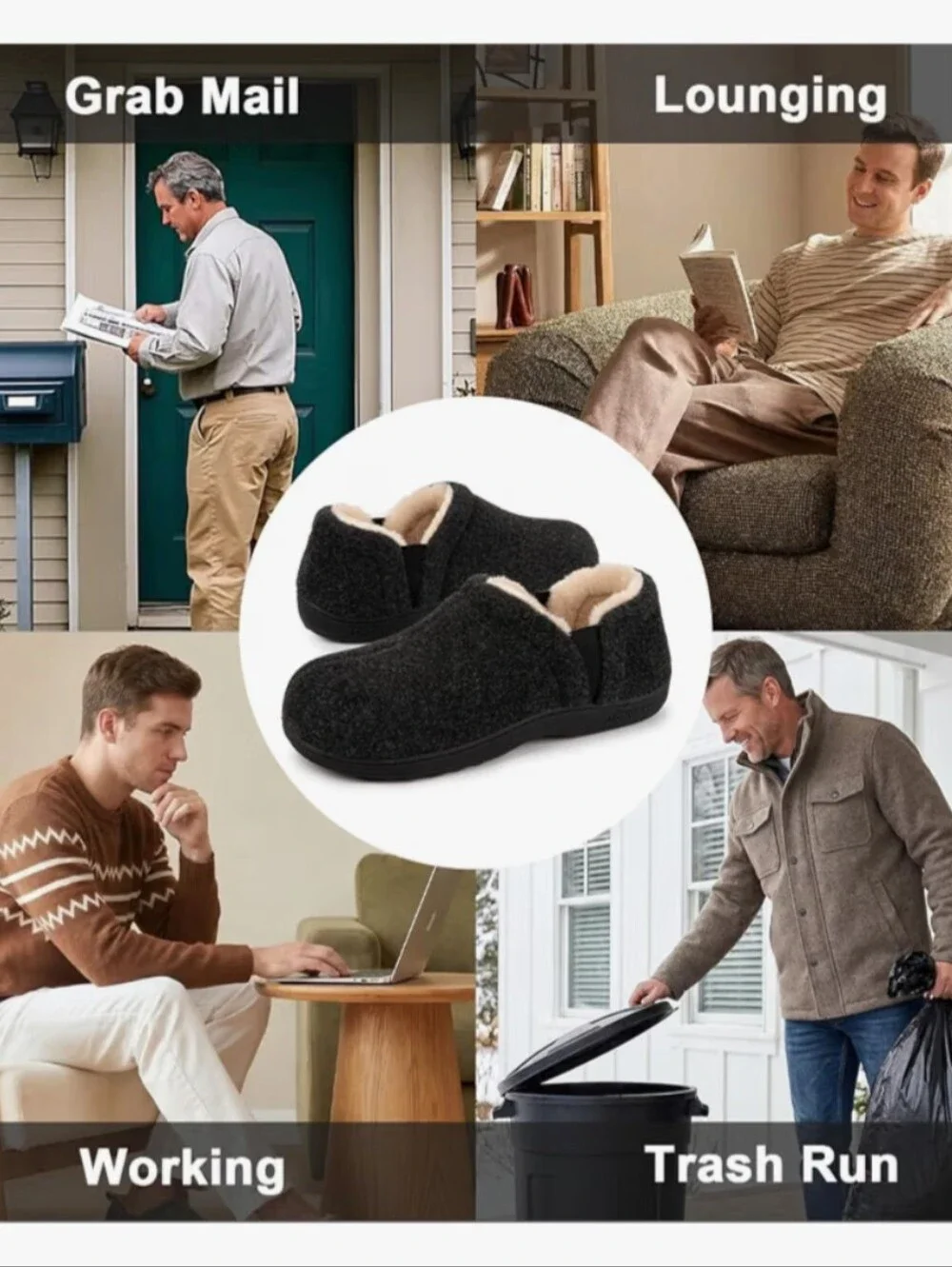 Men's Slippers Warm Bedroom Indoor Memory Foam Winter House Shoes